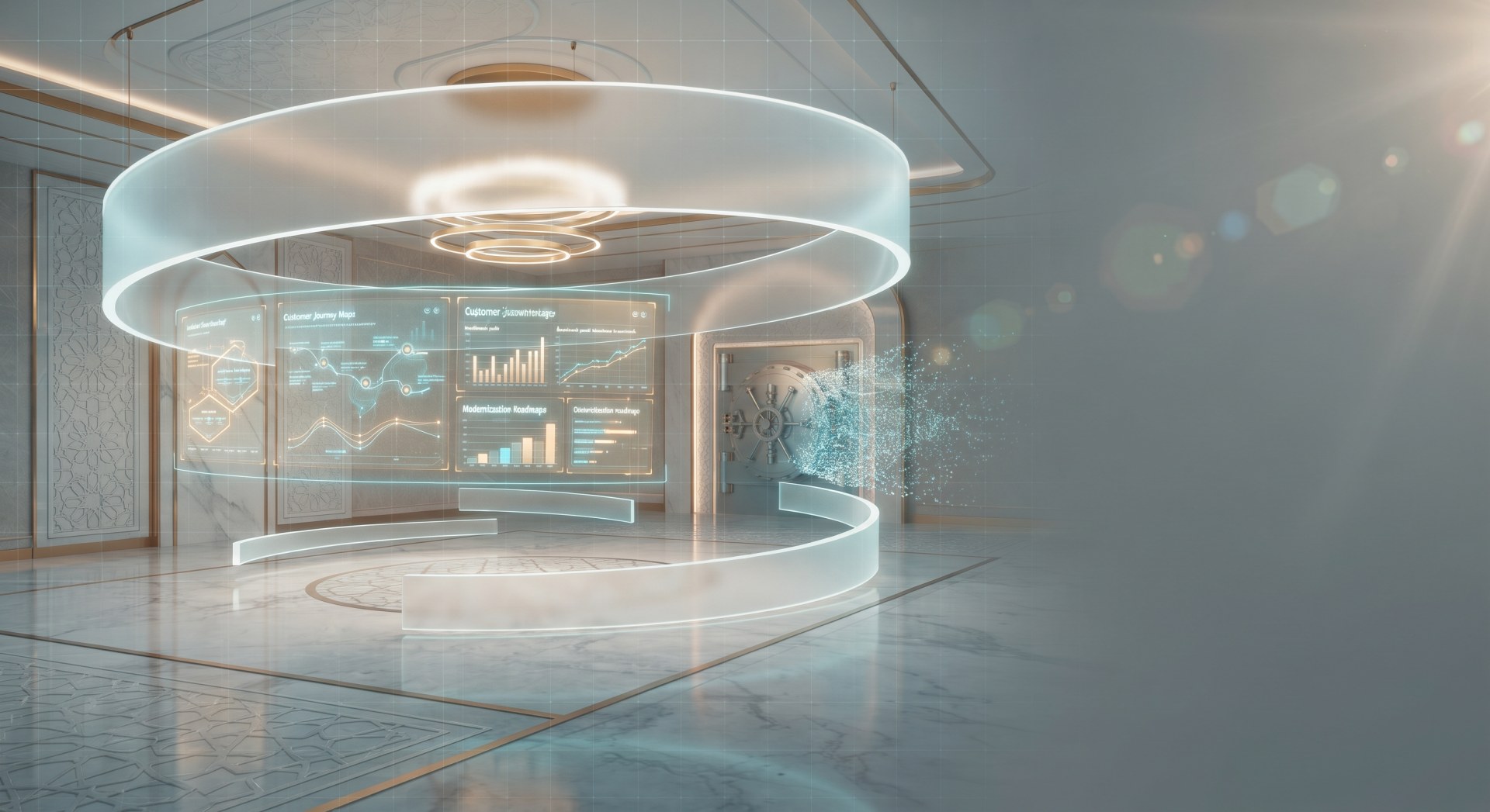 Futuristic modular glass dashboard showcasing floating fintech nodes, payment gateways, and enterprise IoT streams