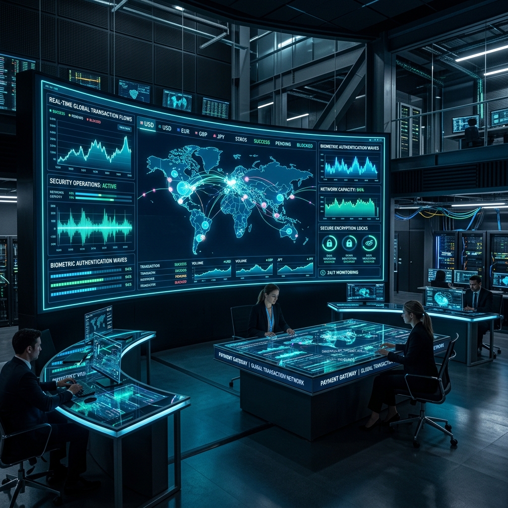 Carrier-Grade Financial Transaction Switching & Biometric Security|Global payment gateway telemetry command center with real-time multi-protocol routing and encryption verification